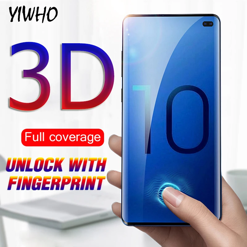 3D изогнутое полное покрытие 9 H закаленное стекло для samsung Galaxy S10 Plus S10E S 10 Защитная пленка для экрана разблокировка отпечатков пальцев сенсор