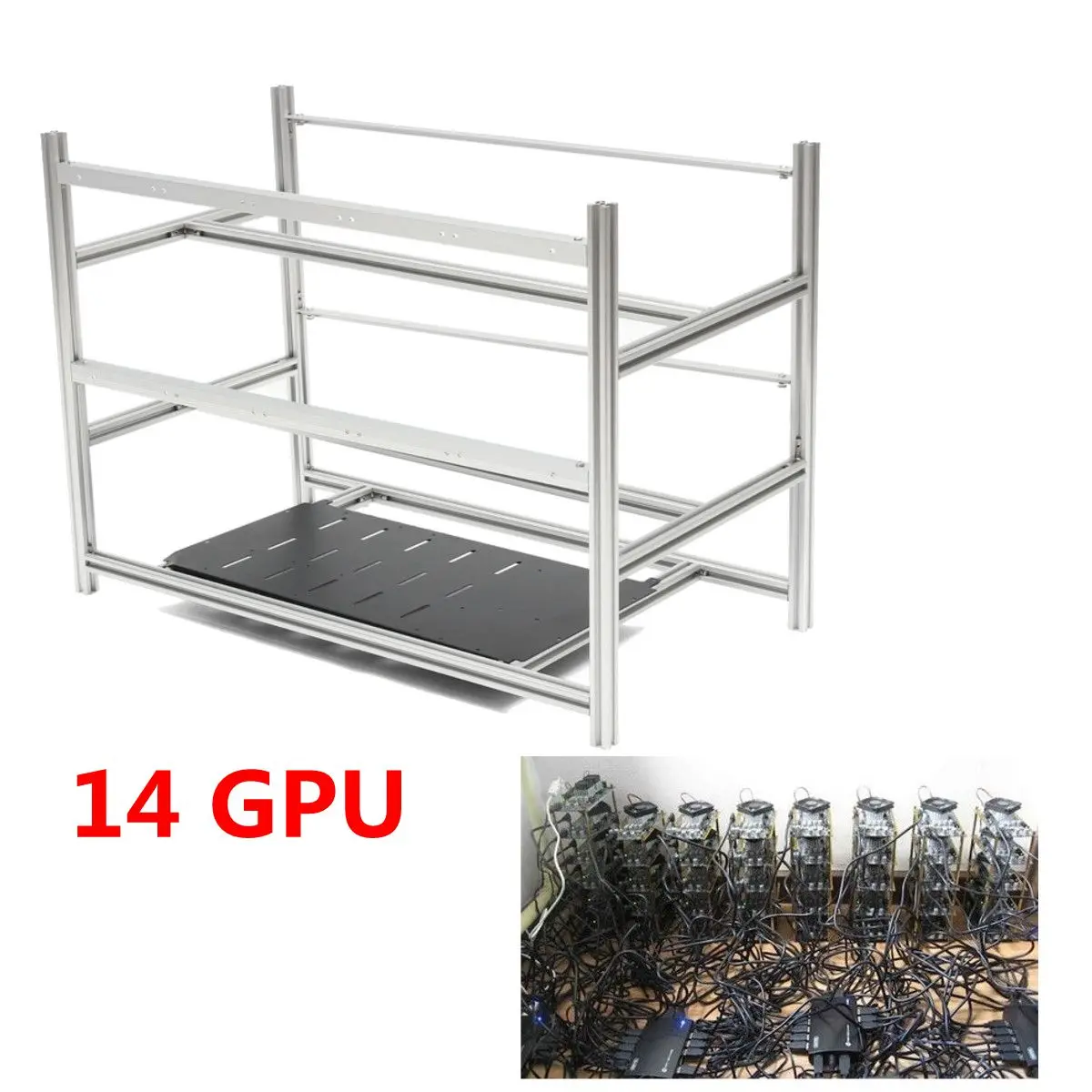 Открытым горного воздуха Rig Stackable рамка случае 10 светодиодный вентиляторы для 14 GPU ETH BTC Эфириума компьютер добыча случае сервер шасси без