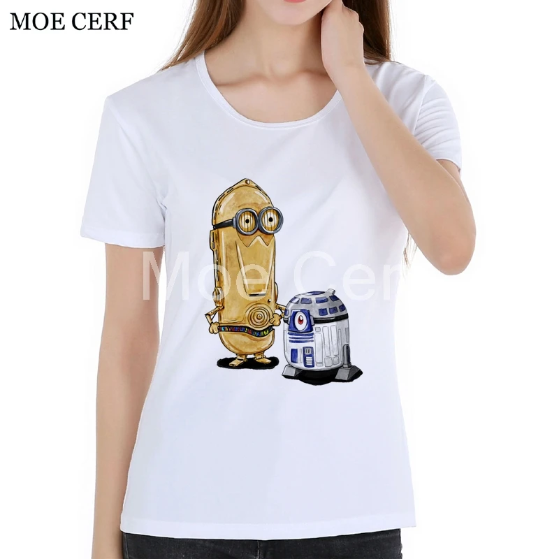 MOE CERF 2017 Cartoon Star Wars Minions Graphic Tees T Shirt Summer Kawaii Women White Tee Shirt Cute Casual Girl Tops L9-J-149