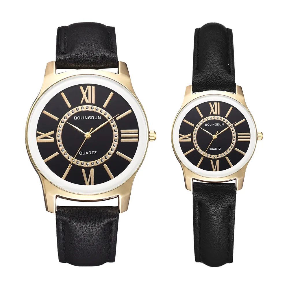 Новая пара часов мужские и женские часы Корейская версия большого циферблата сплав кожа бизнес римские цифры Кварцевые часы