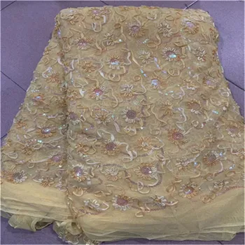 

Sequined Embroidered Mesh Tulle Lace Fabric 2019 gold New Design Evening Dress Net Fabrics French African Net Sequins Lace