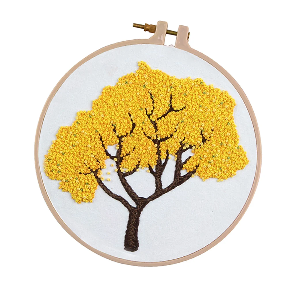 DIY Ribbon Tree Pattern Embroidery Cross Stitch Set Needlework Kits Sewing Decor