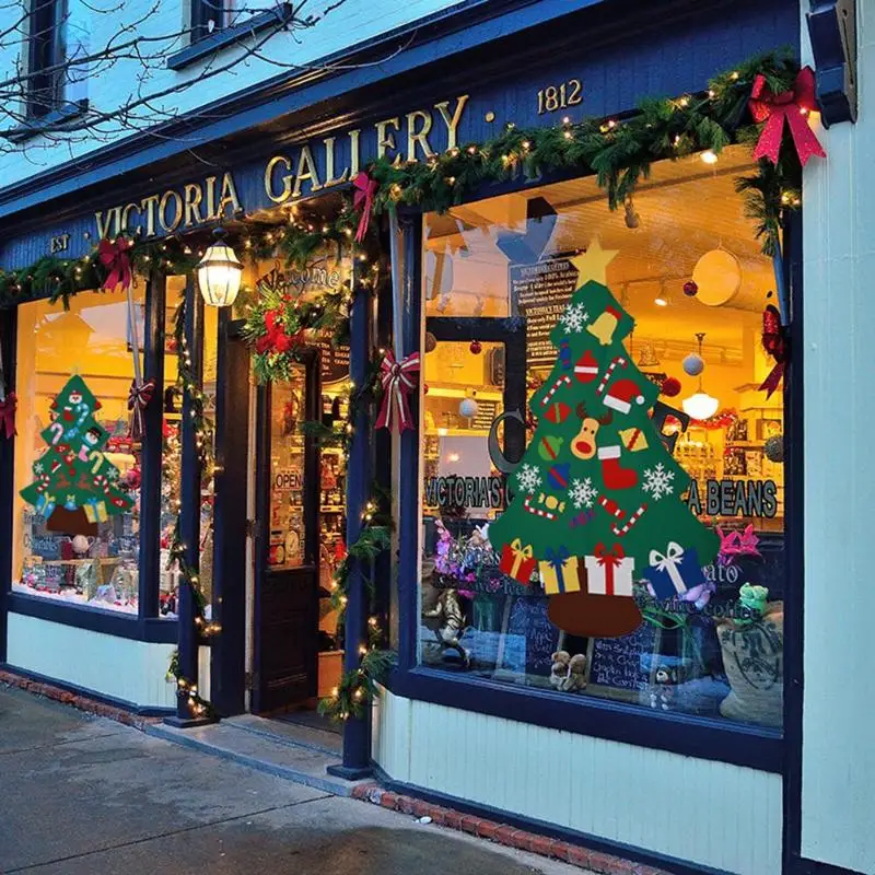 

1M DIY Christmas Tree Door Wall Showcase Hanging Decoration Gifts Kids Felt New Year Party Home Christmas Decor with Ornaments