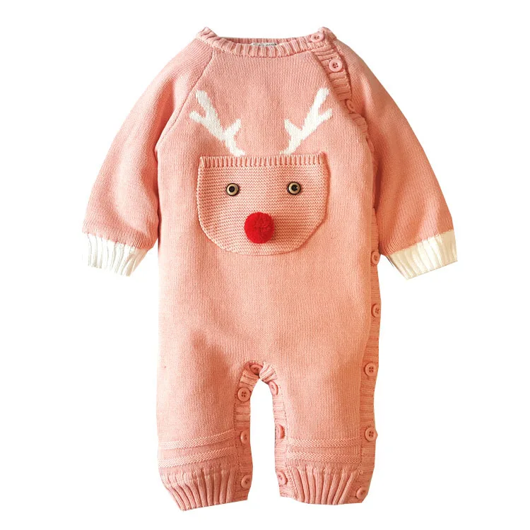 Новинка; плотные теплые комбинезоны для малышей; зимняя одежда для новорожденных; вязаный свитер для маленьких мальчиков и девочек; комбинезон с капюшоном; Верхняя одежда для малышей - Цвет: pink B