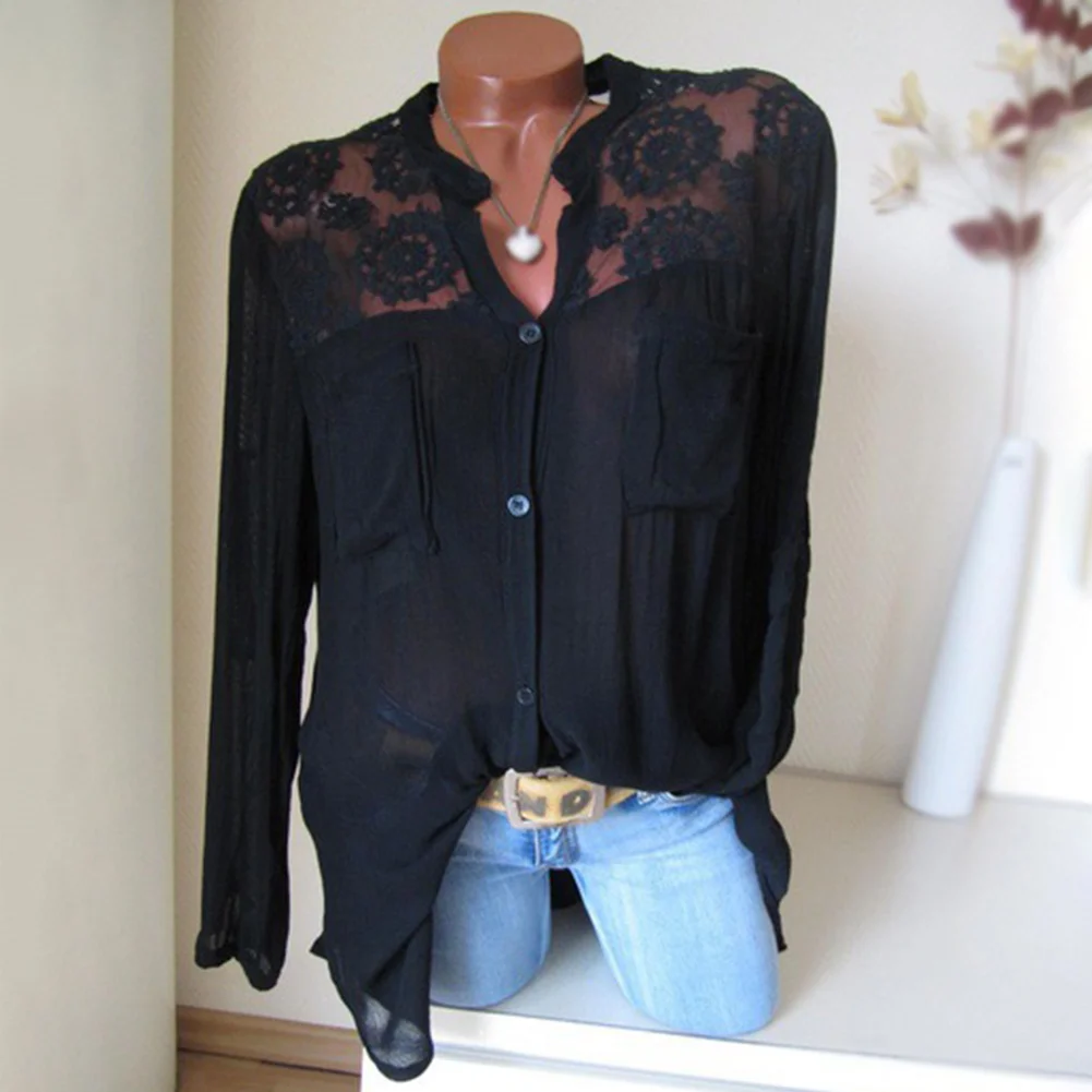 Décontracté Red À Femmes Black Automne Chemises Fabala Blouse light Dentelle Basiques Bas Le Y cou Bouton vers Manches Tops Longues Blue Lâche rose 6BIOUIq