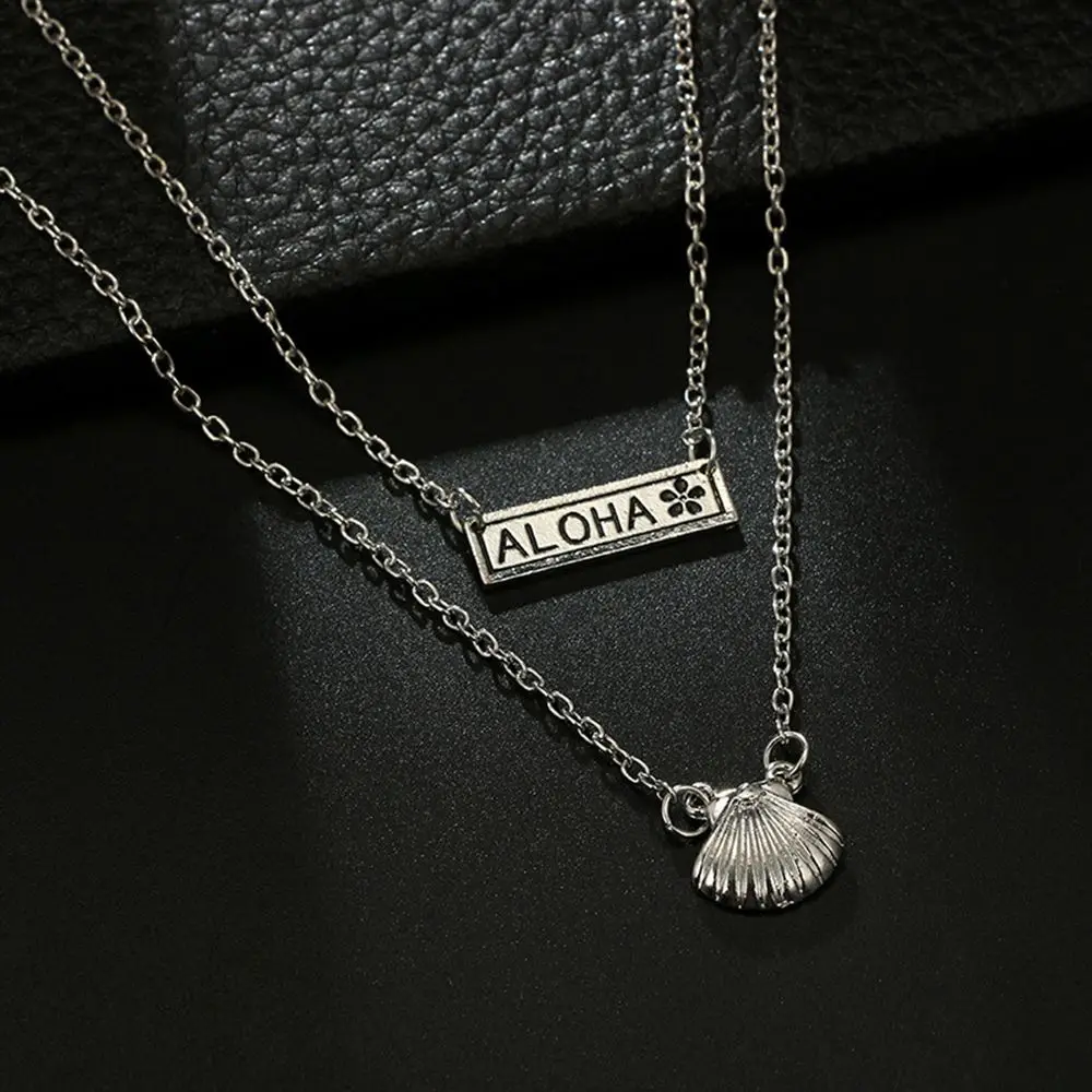 

Bohemian Shell Aloha Letter Pendant Chokers Necklaces Multi Layer Silver Alloy Necklace Collar for Women Jewelry Long Pendant