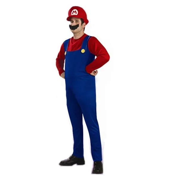 Взрослых Для мужчин Super Mario Brothers костюм мультфильм платье для костюмированной вечеринки мяч вечерние комбинезоны Хэллоуин производительность Опора усы Кепки одежда - Цвет: Mario adult