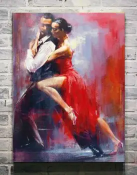 

Free shipping nice oil painting 100% hand-painted Spanish flamenco dancers tango black and gold dress with gift D001