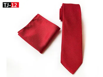 

8cm Fashion Men Woven Necktie Set Red Fashion Spots Tie with Pocket Square for Wedding