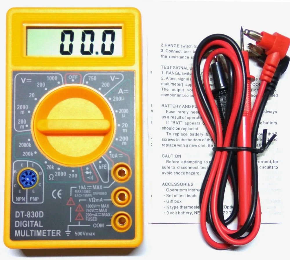 200 шт./лот цифровой мультиметр с зуммером DT-830D