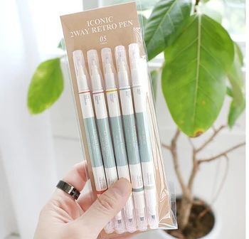 

Two way retro pen set 5 colors a set Korean stationery school office gift