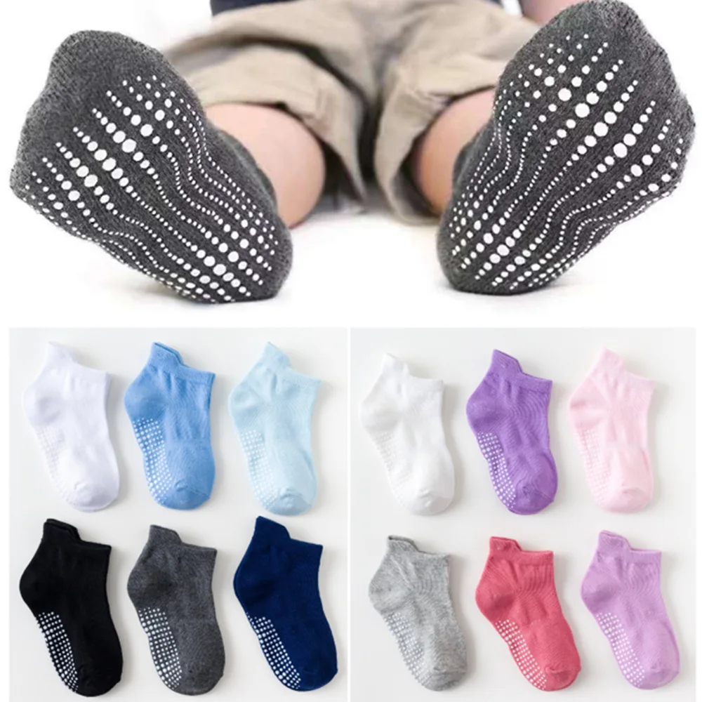 6 пар/лот, детские носки в полоску для мальчиков и девочек Нескользящие носки для малышей Детские хлопковые носки-тапочки для малышей Детские короткие носки
