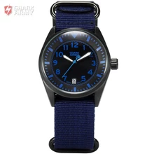 Shark Army Auto Date Display Black Stainless Steel Case Blue Nylon Strap Men Quartz Wrap Analog Military Sport Watches / SAW106