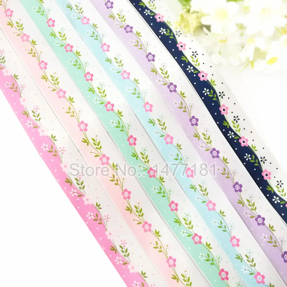 (10 Yards) 25mm 2.5cm Elegant Floral FLOWER Satin Ribbon Tapes Gift