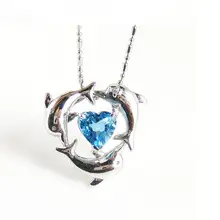 Кулон с голубым топазом дельфин подвески, ожерелья Природный Голубой топаз подвески 925 стерлингового серебра 1.6ct драгоценный камень#15022505