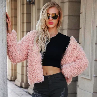 

Women Pink Plush Short Coat MT0019