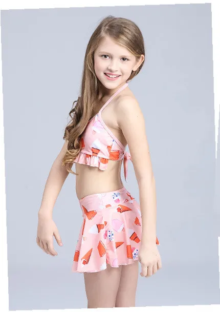 

2016 new girls kids swimsuit swimwear 3 piece soft material high quality girls swimming wear suit mix color lovely food printing
