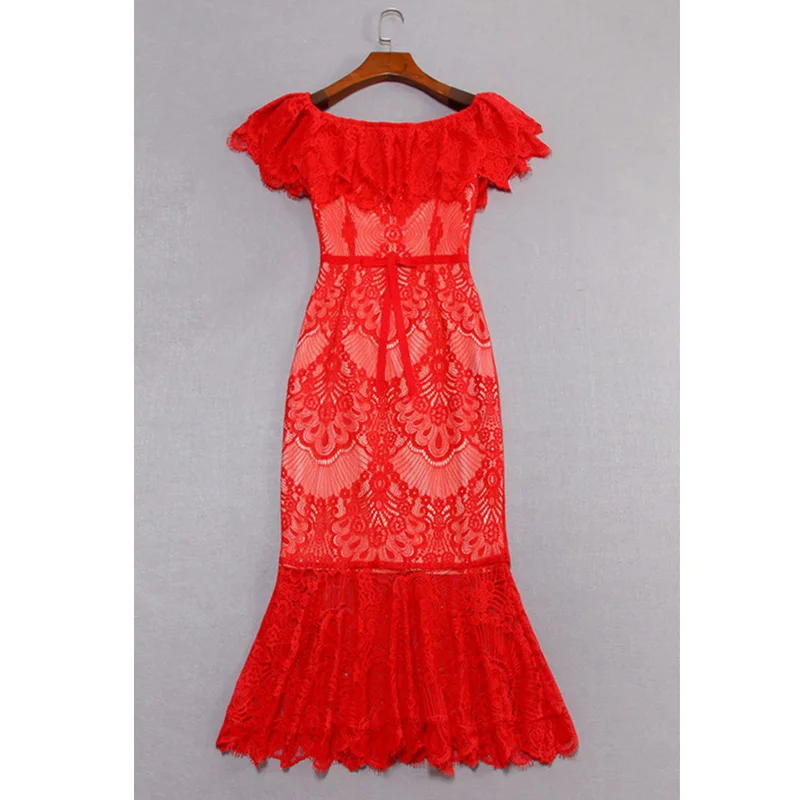 Robe Rouge Vêtements Pour Piste Taille Fête Dentelle Sexy Ruches En Arc Moulante Fishtail De Sirène Dames Encolure Élégante SpBPSRzn4q
