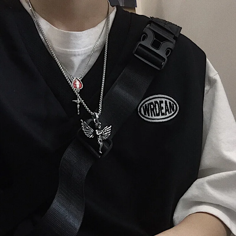 

Korean retro Harajuku style hip hop angel wings pendant stainless steel Men necklace disco Couple necklace jewelry ornaments
