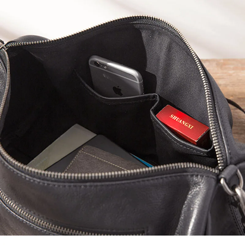 AETOO Men's first layer leather shoulder bag Retro leather diagonal small bag Handmade fashion cylinder casual men's bag