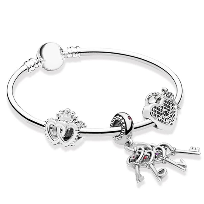 

NEW 100% 925 Sterling Silver Love Key ZT0152 Bracelet Stringing Gift Set Elegant Retro Charming Gift Women Original Jewelry