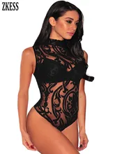 ZKess Women Black High Neck Mesh Sheer Lace Print Bodysuit Sexy Sleeveless Floral Pattern Party Club Skinny Bodysuits LC32387 ZKess Women Black High Neck Mesh Sheer Lace Print Bodysuit Sexy Sleeveless Floral Pattern Party Club Skinny Bodysuits LC32387