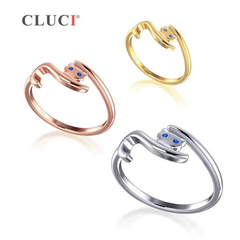 

CLUCI 925 Sterling Silver Women Ring Jewelry Silver 925 Zircon Adjustable Open Rings for Women