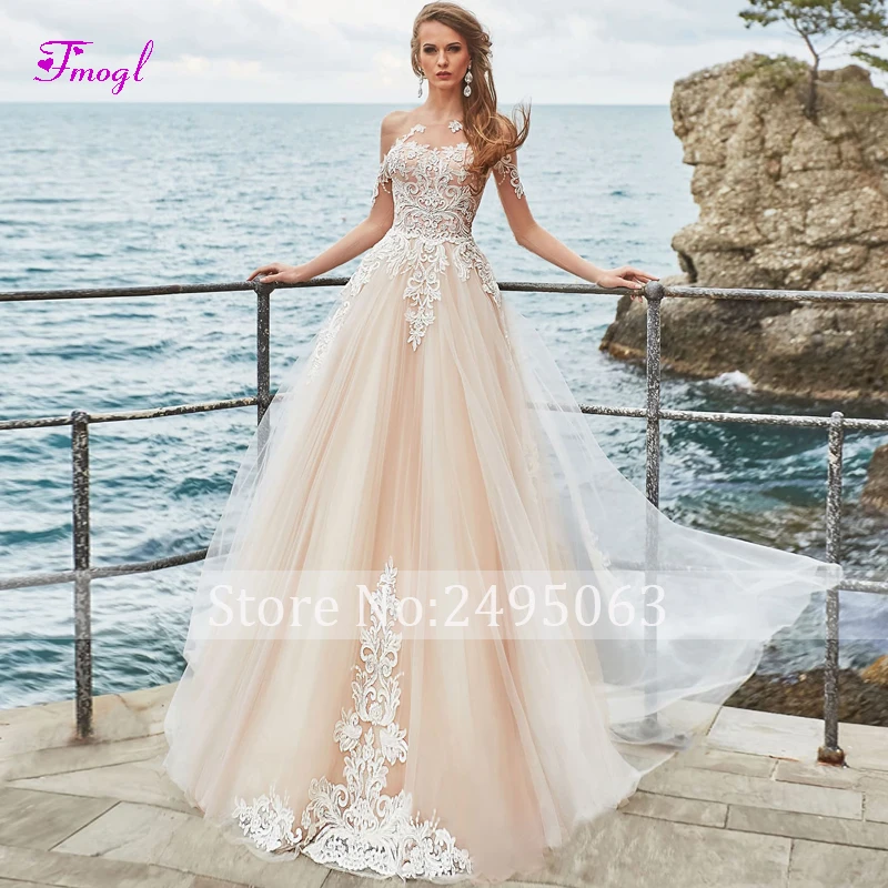 Fmogl романтическое свадебное платье трапециевидной формы со шнуровкой и глубоким вырезом 2019 модное платье с длинными рукавами и