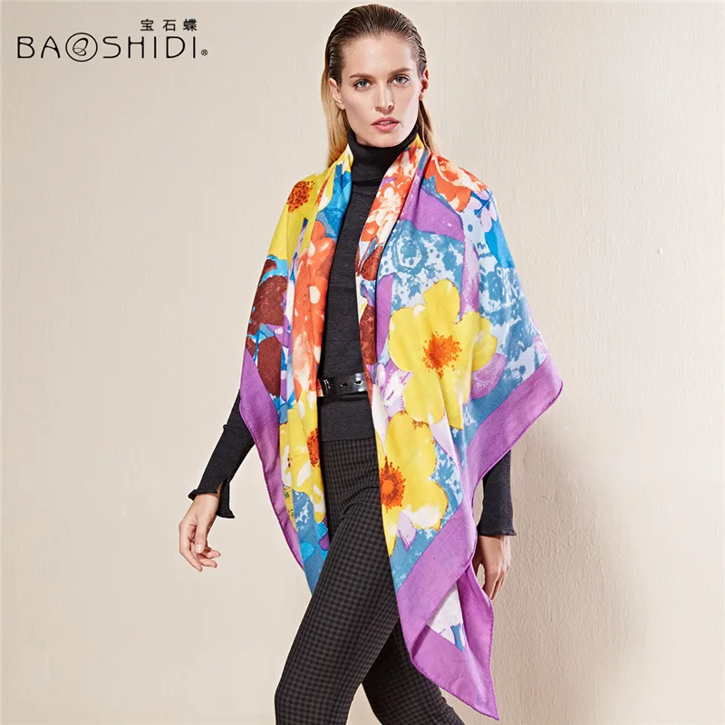 

[BAOSHIDI] 55% cashmere scarf 45% silk luxury brand scarves, women pashmina scarfs,Infinity Square winter scarves for warm use