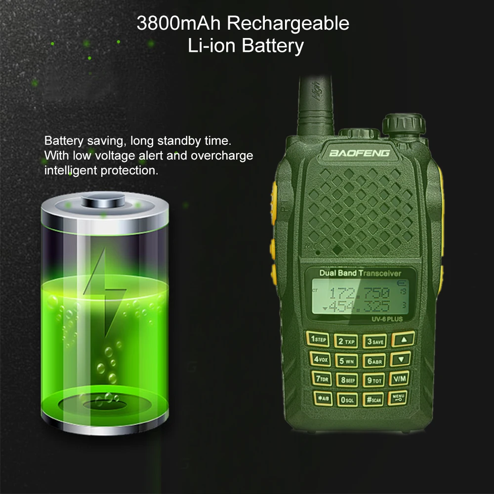 2 шт. BAOFENG UV-6 Puls Walkie Talkie двухстороннее радио 136-174/400-520 МГц VHF/UHF Двухдиапазонный портативный трансивер переговорное устройство fm радио