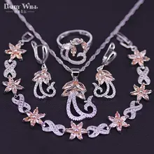 Женский костюм натуральный Шампань 925 серебряные ювелирные наборы белые циркониевые браслеты кулон и ожерелье кольца Подарочная упаковка для сережек