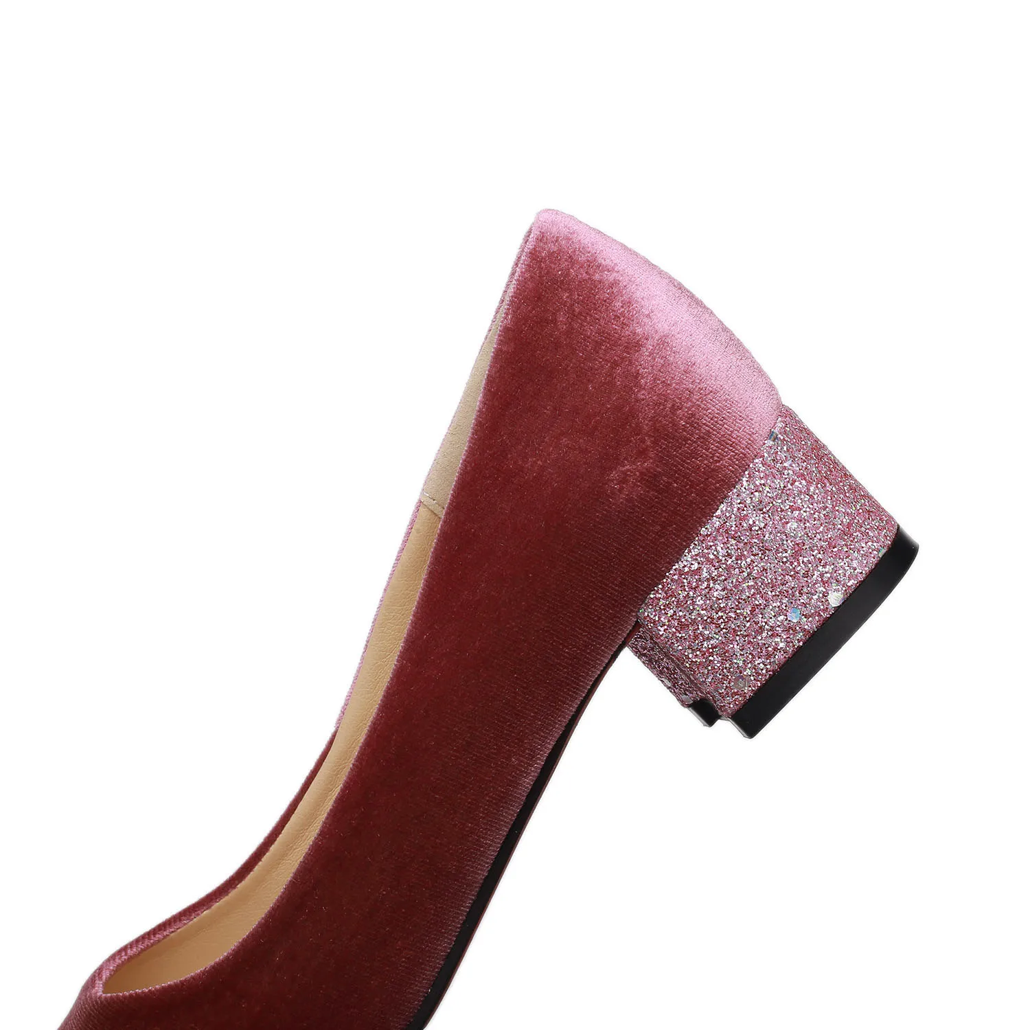 Женские туфли-лодочки из флока; туфли на низком квадратном каблуке; модельные вечерние туфли с острым носком без застежки; цвет красный, черный, фиолетовый