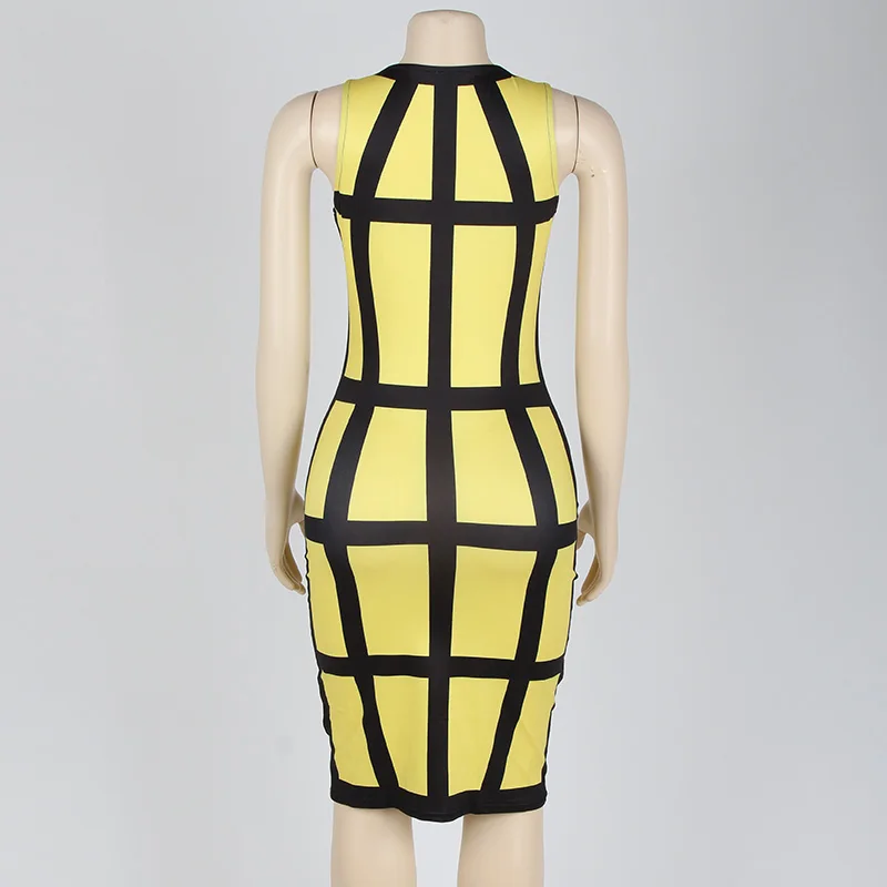 Kostlich Summer Dress New Fashion Women O-Neck Sleeveless Plaid Sexy Bodycon Mini Dress Plus Size Party Night Club Wear Vestidos (43)