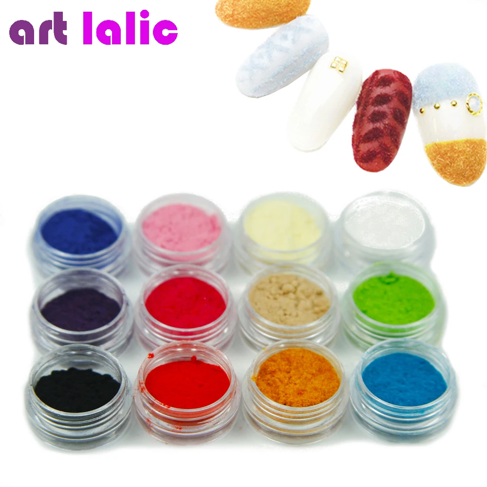 

Art lalic 12 Colors Nail Art Decal Flocking Powder Velvet Manicure Polish Decoration Tips