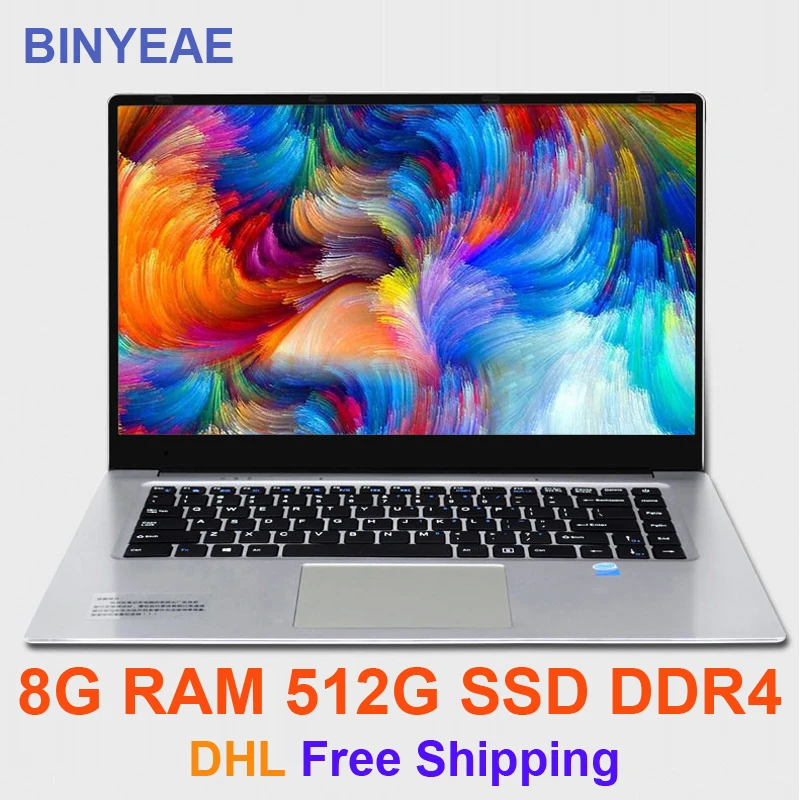 BINYEAE Laptops 15.6 inch 8GB RAM DDR4 128GB/256GB/512GB SSD ROM intel J3455 Quad Core Notebook Computer With FHD Ultrabook