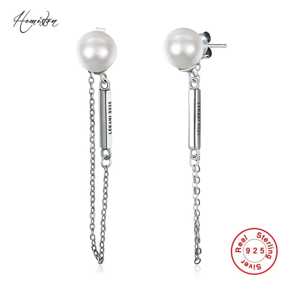 

Hemiston Vintage Blackened Small Pillar with Pearl 925 Sterling Silver Dangle Earrings, Luxury Original Jewelry for Women