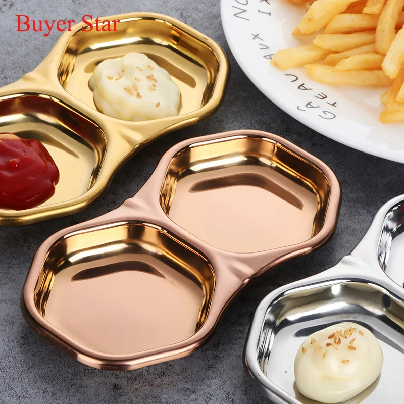 

304 Stainless steel kitchen Lattice seasoning small dish of soy sauce Japanese Trays Tableware vinegar sauce dish snack plate