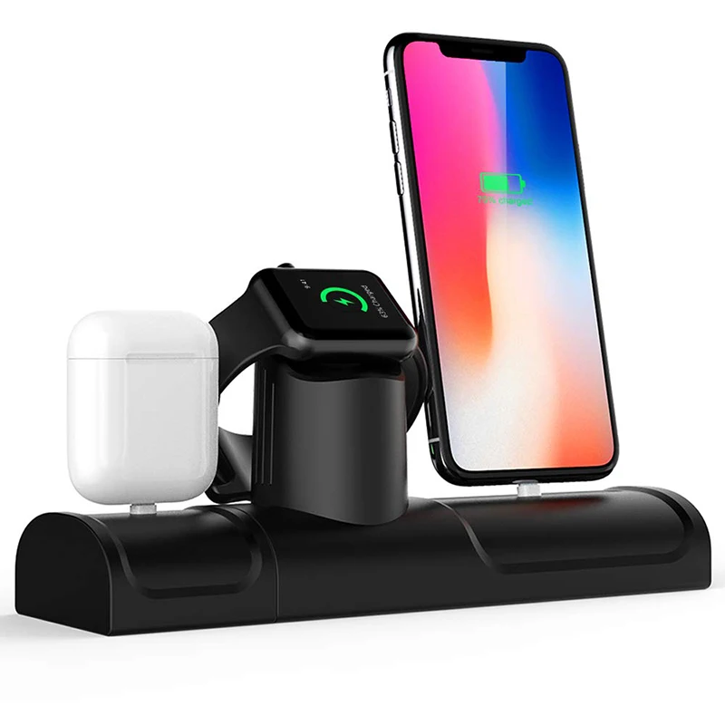 Black 3 в 1 Зарядная подставка для Airpods Pro силиконовая док-станция для зарядки для Iphone 11 Iphone 11 Pro зарядное устройство держатель для Apple Watch 5 - Цвет: Black