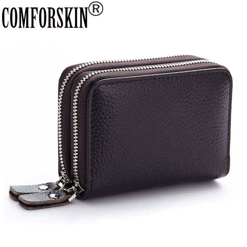 

2016 New Arrival Fashion Double Zipper Square Style Card Wallet Genuine Leather Multifunctional Coin Purse 6 Color On sale