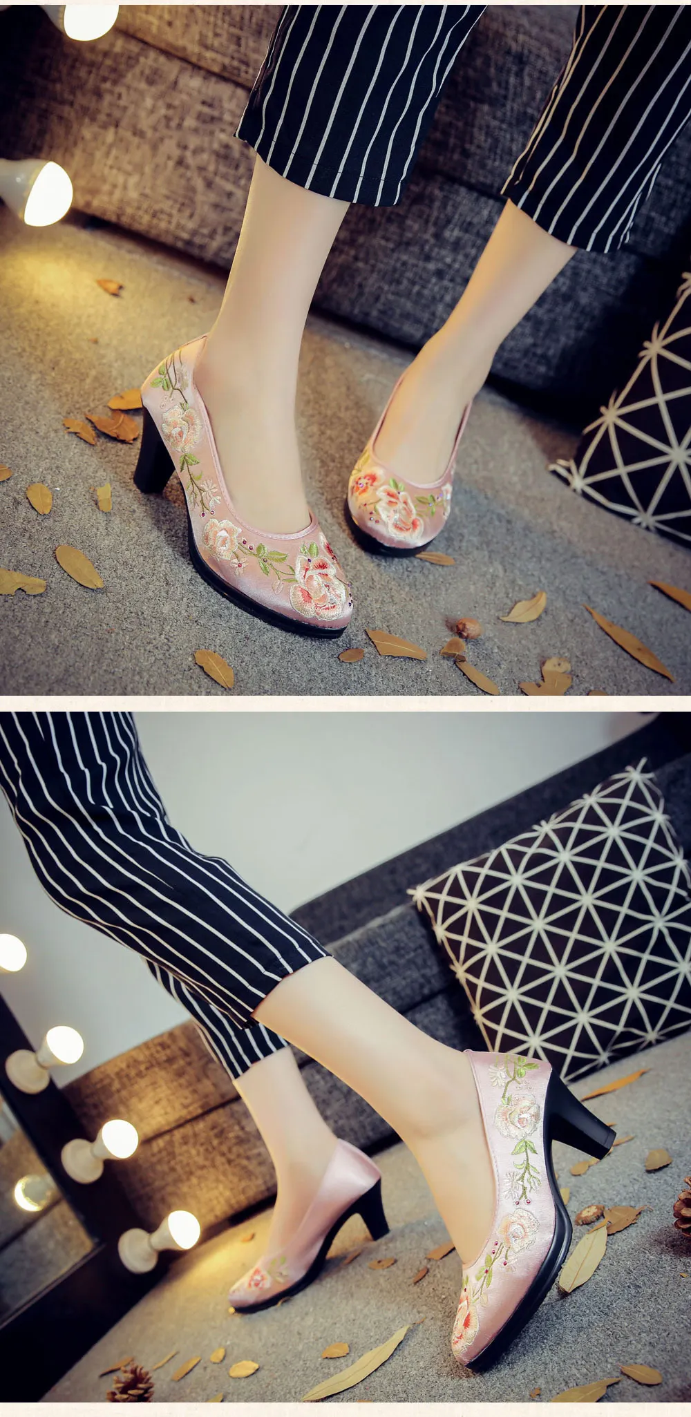 Veowalk/высококачественные атласные женские туфли-лодочки с цветочной вышивкой; элегантные женские туфли в стиле ретро на среднем каблуке с круглым носком; zapatos mujer