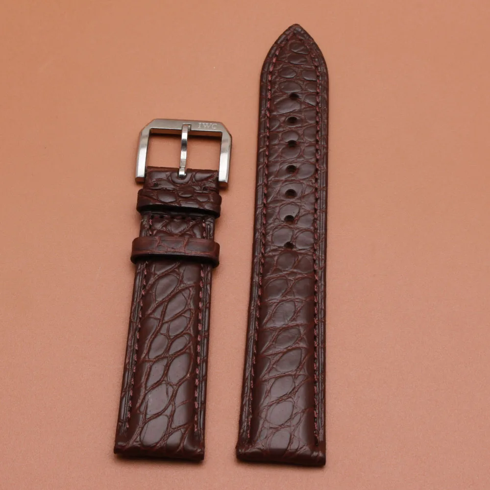 

Promotion Watchbands High Quality Alligator Leather Watch Accessories Brown watchband with silver pin buckle 20mm 21mm 22mm new