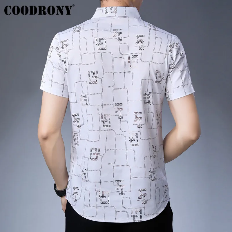 COODRONY الأعمال عارضة قمصان صالح سليم Camisa الغمد 2019 الصيف بارد قمصان قصيرة الأكمام قميص أزياء منقوشة قميص الرجال S96026