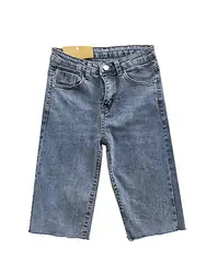 Женские джинсовые шорты с высокой талией, однотонные тонкие прямые синие черные шорты по колено, женские универсальные повседневные
