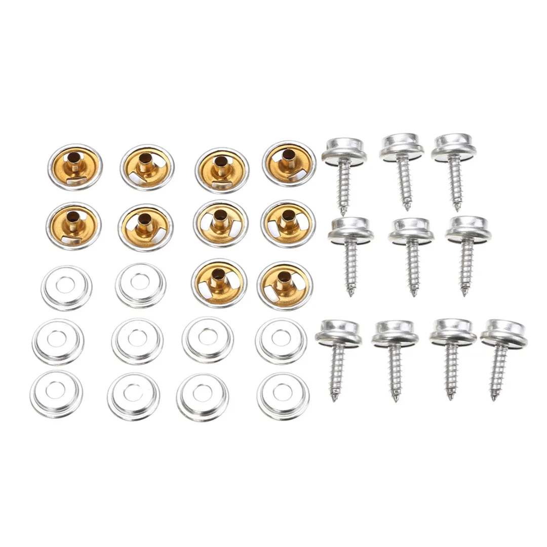 10 Set Stainless Steel 5/8" Snap Fastener Screw Kit Buttons Sockets with Screw Studs For Furniture Boat Camping Accessories