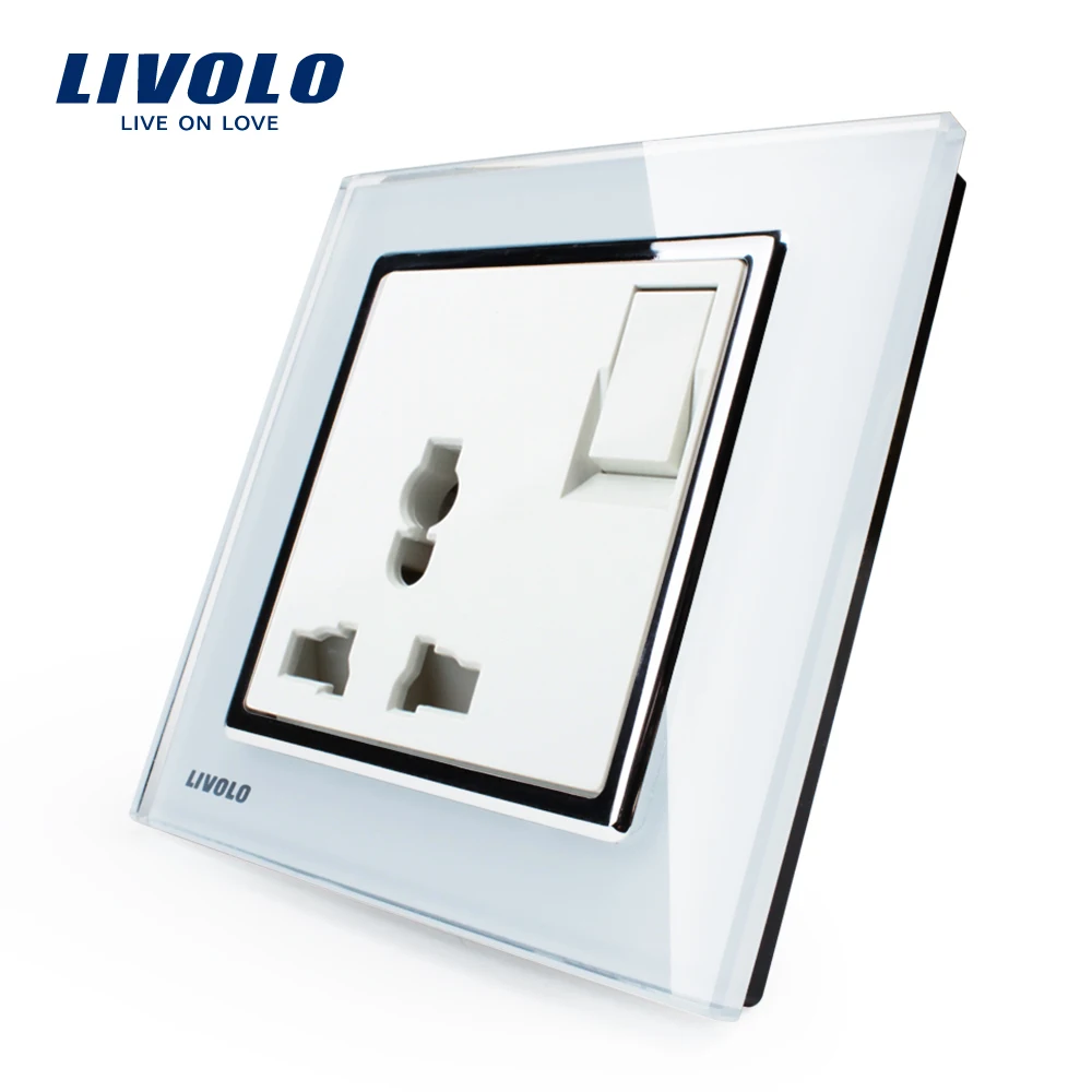 Livolo Manufacturer 1 Gang 1Way Push Button Switch 3Pins Multifunction 10A Socket White Crystal Glass Panel
