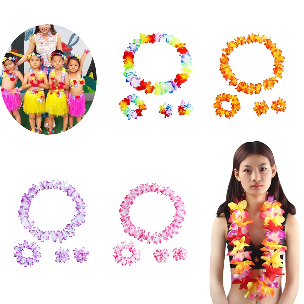 Гавайские цветы Leis гирлянда ожерелье вечерние платья 1 шт. пляжные веселые DIY