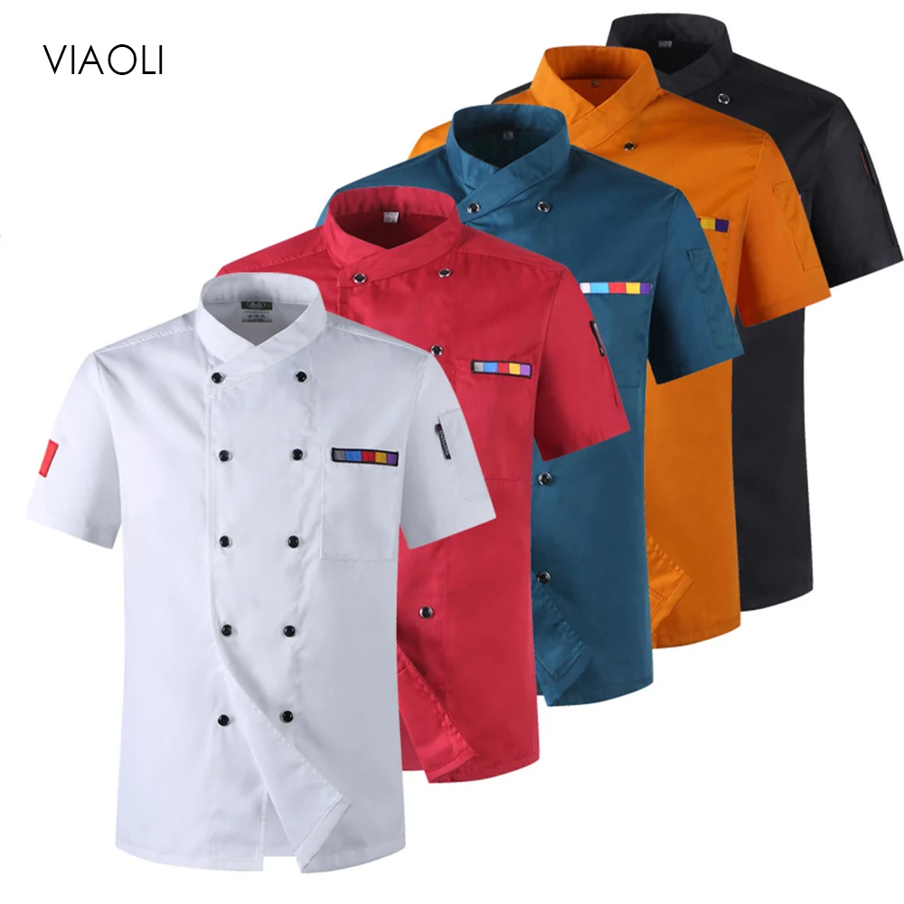 

5-colors wholesale Chef Jacket Hotel Chef's Uniform Short Sleeve Mesh Breathable Workwear Catering Restaurant Kitchen Bakery new