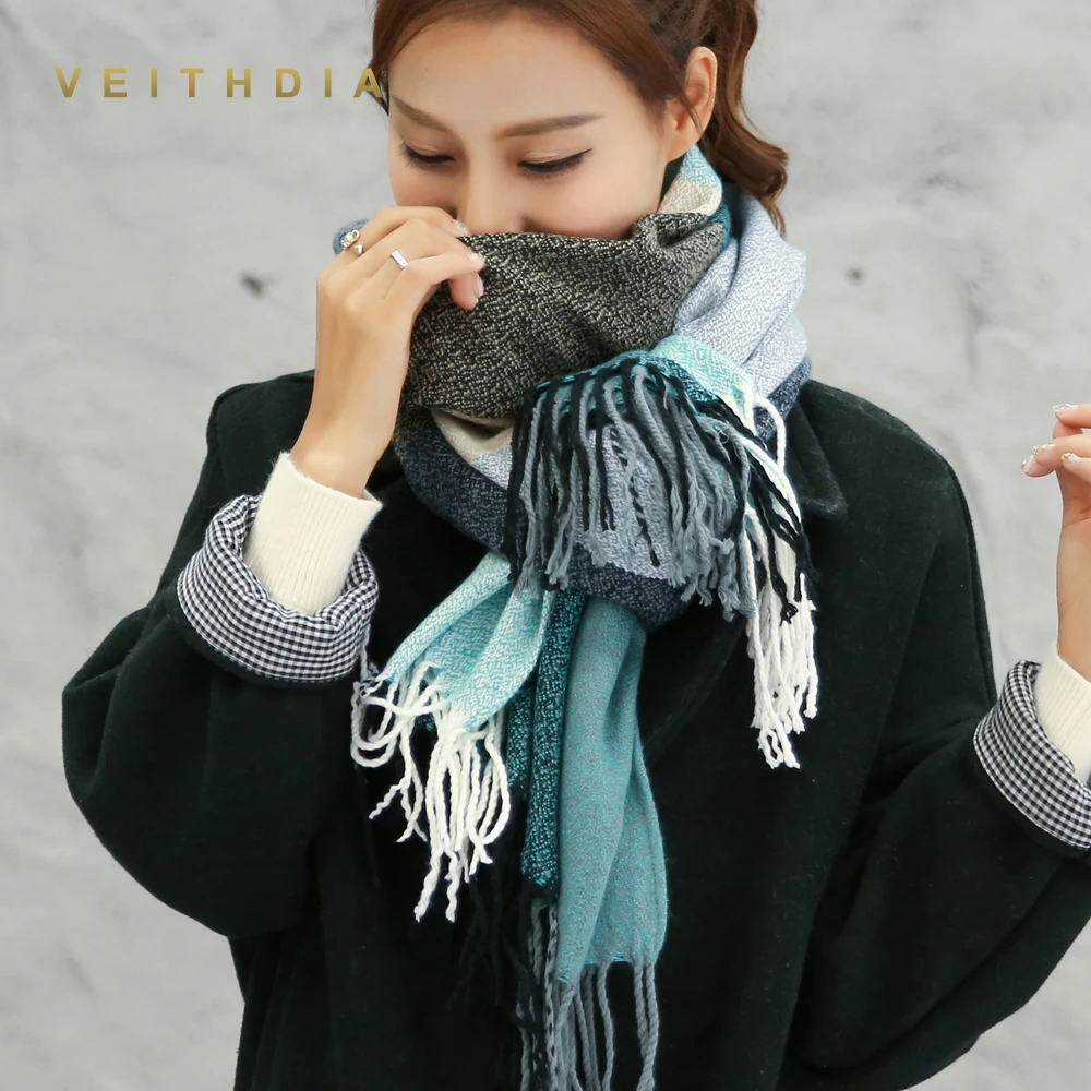 VEITHDIA 2018 Autumn Winter Female Wool Scarf Women Cashmere Scarves Wide Lattices Long Shawl Wrap Blanket Warm Tippet wholesale