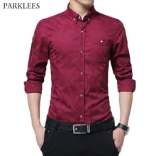 Брендовое вино, красная рубашка на пуговицах для мужчин, новинка весны, приталенная рубашка с длинными рукавами, мужские деловые повседневные рубашки с карманами