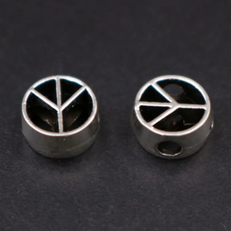 

WKOUD 30pcs Antique Silver 2mm Small Hole Beads Peace Sign Charm Retro DIY Handmade Jewelry Metal Beaded Accessories 7mm B376